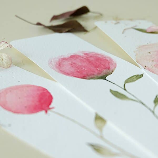 malowane ręcznie zakładki do książek w kwiaty